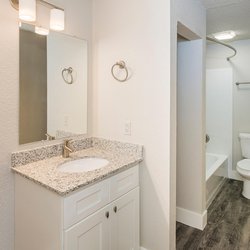 Updated bathroom at the  Sedona Ridge Apartments, in Colorado Springs, CO.